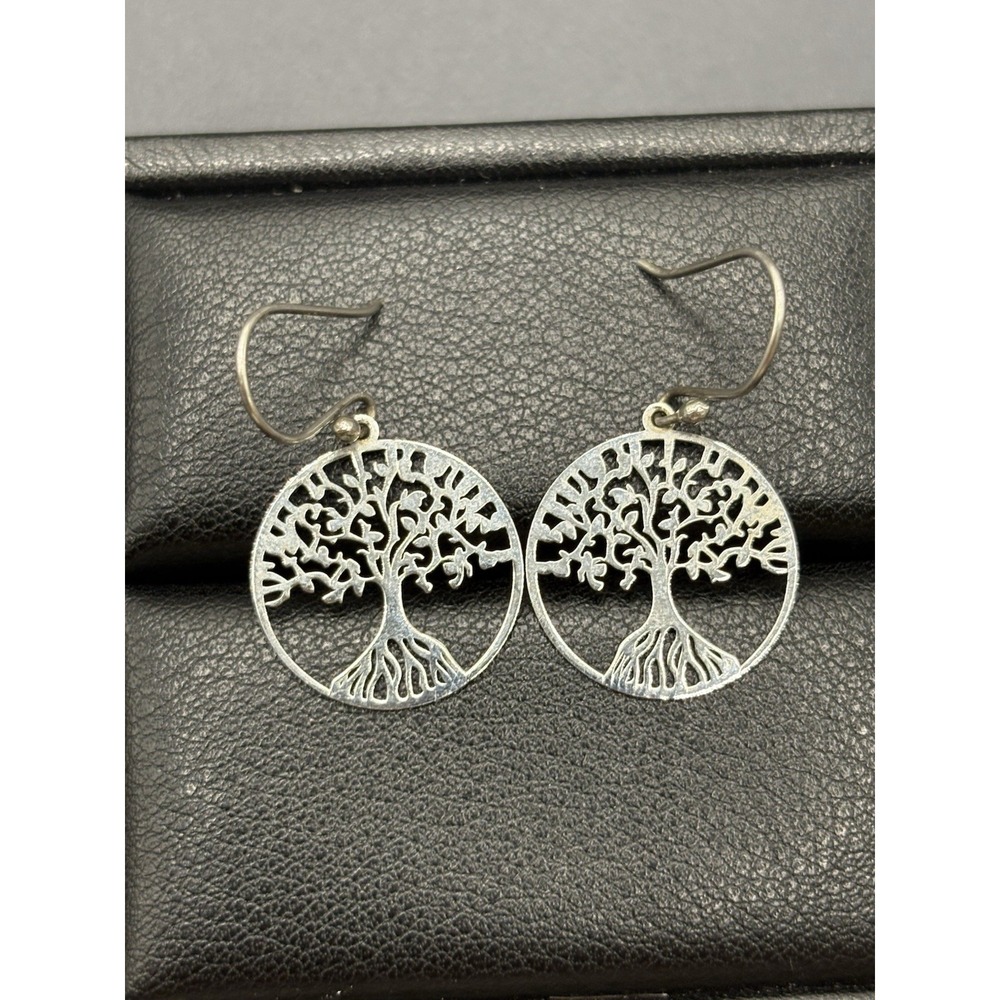 Vintage Sterling Silver Tree Of Life Dangle Earrings 925 E11